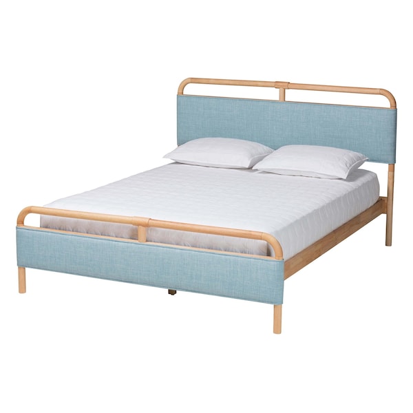 Baxton Studio Mateo Modern and Contemporary Baby Blue Fabric and Natural Wood Queen Size Platform Bed 245-13448-ZORO - main